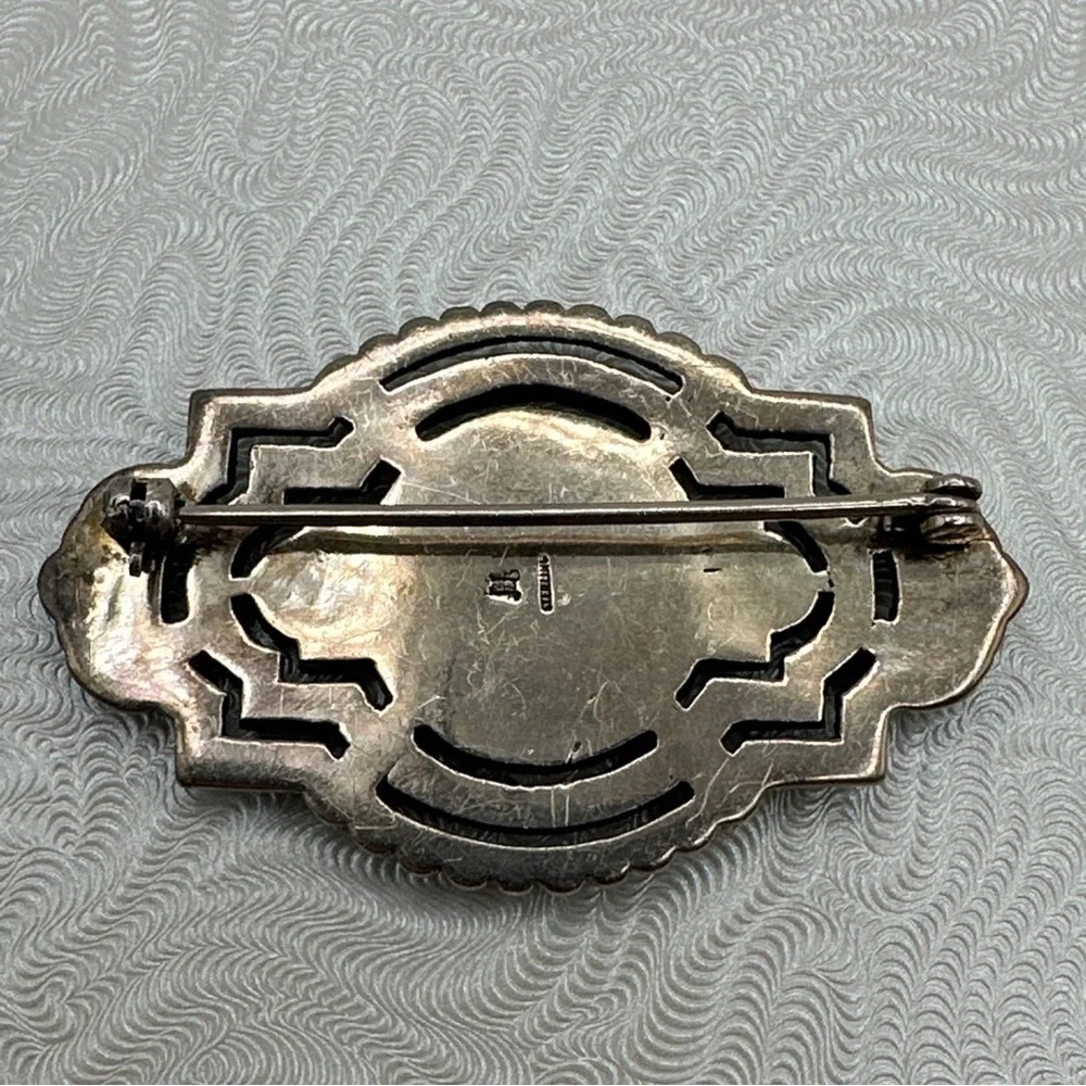 Vintage BROOCH‎ PIN, Art Deco Styling, Mother Of Pearl & Marcasite Stones #355